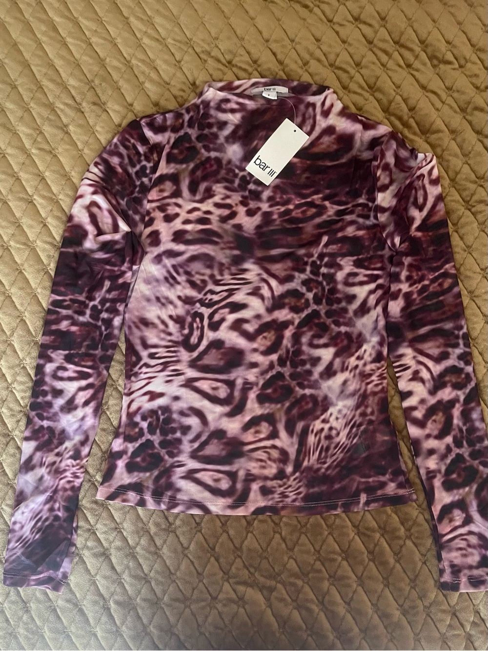 Bar III Purple Animal-Print Long Sleeve Top